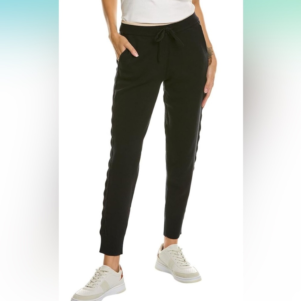 Monrow Braided Sweatpant Jogger super soft black off white knit pant xs